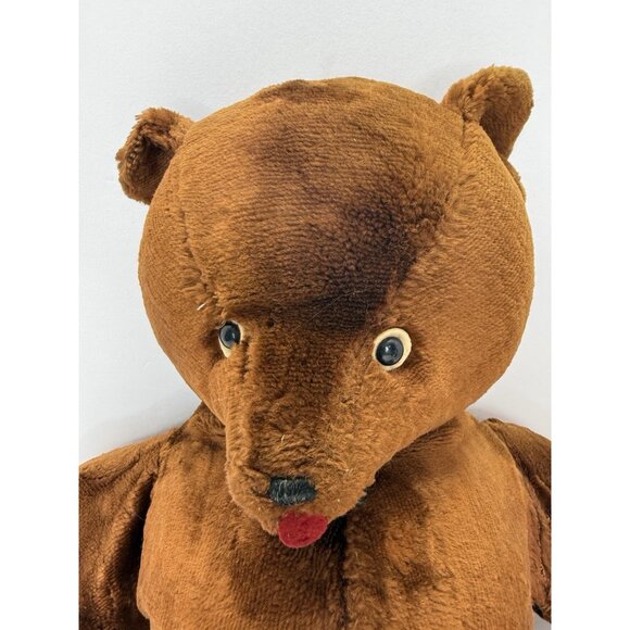 Vintage Brown Teddy Bear Plush by Character Norwalk Conn. 1940s Era Tongue 20” - Picture 3 of 13